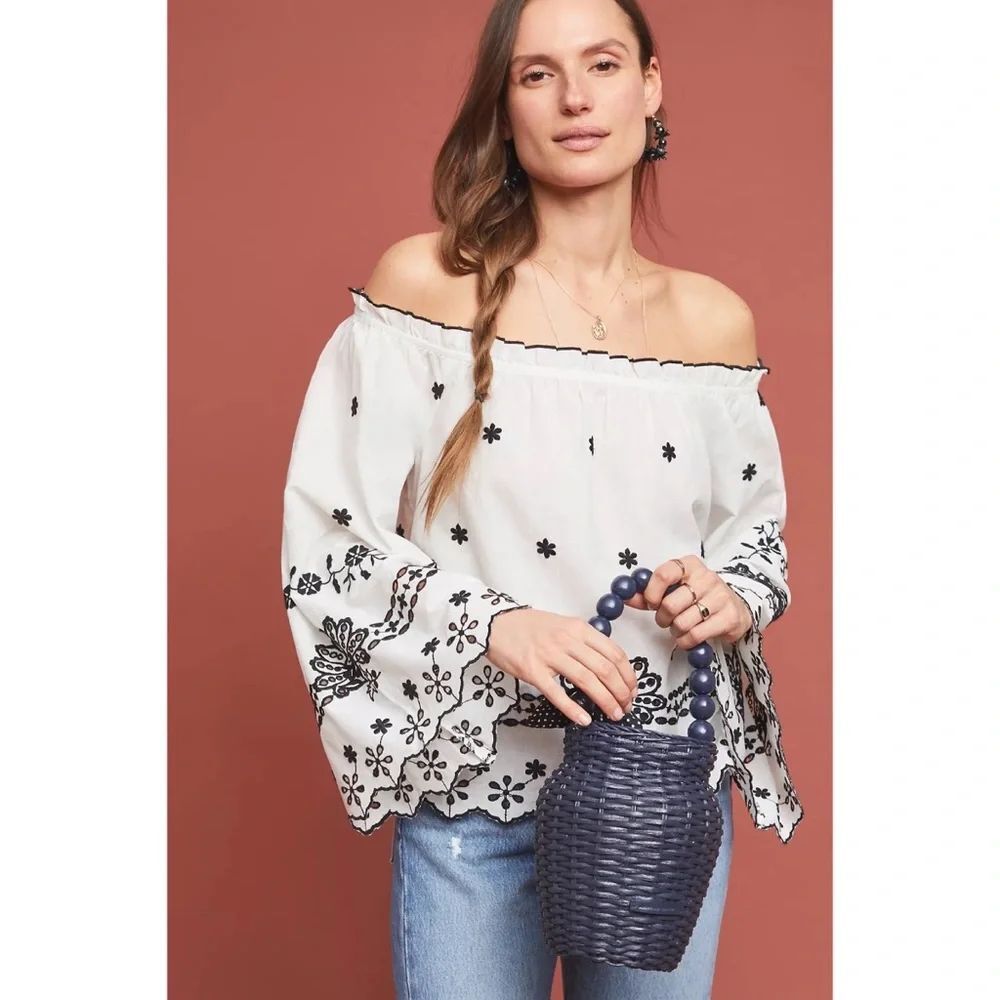 Anthropologie Campbell Embroidered Off-The-Shoulder Blouse
